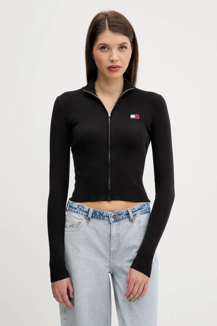 Kardigán Tommy Jeans čierna farba, ľahké, DW0DW20967