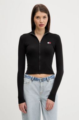 Kardigán Tommy Jeans čierna farba, ľahké, DW0DW20967