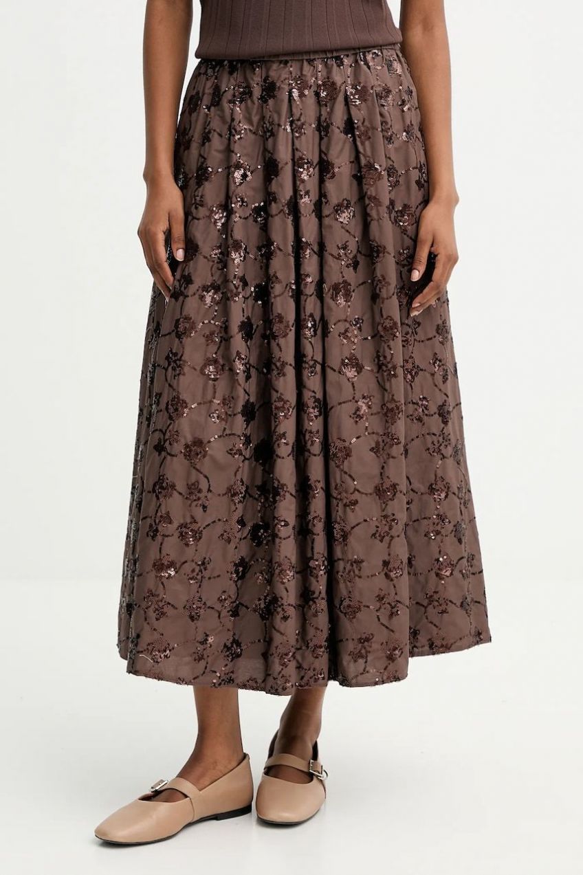 Bavlnená sukňa Weekend Max Mara TEMPRA hnedá farba, midi, áčkový strih, 2525106071600