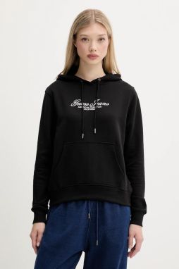 Bavlnená mikina Guess Jeans čierna farba, s kapucňou, s nášivkou, W5YQ13 K68I4