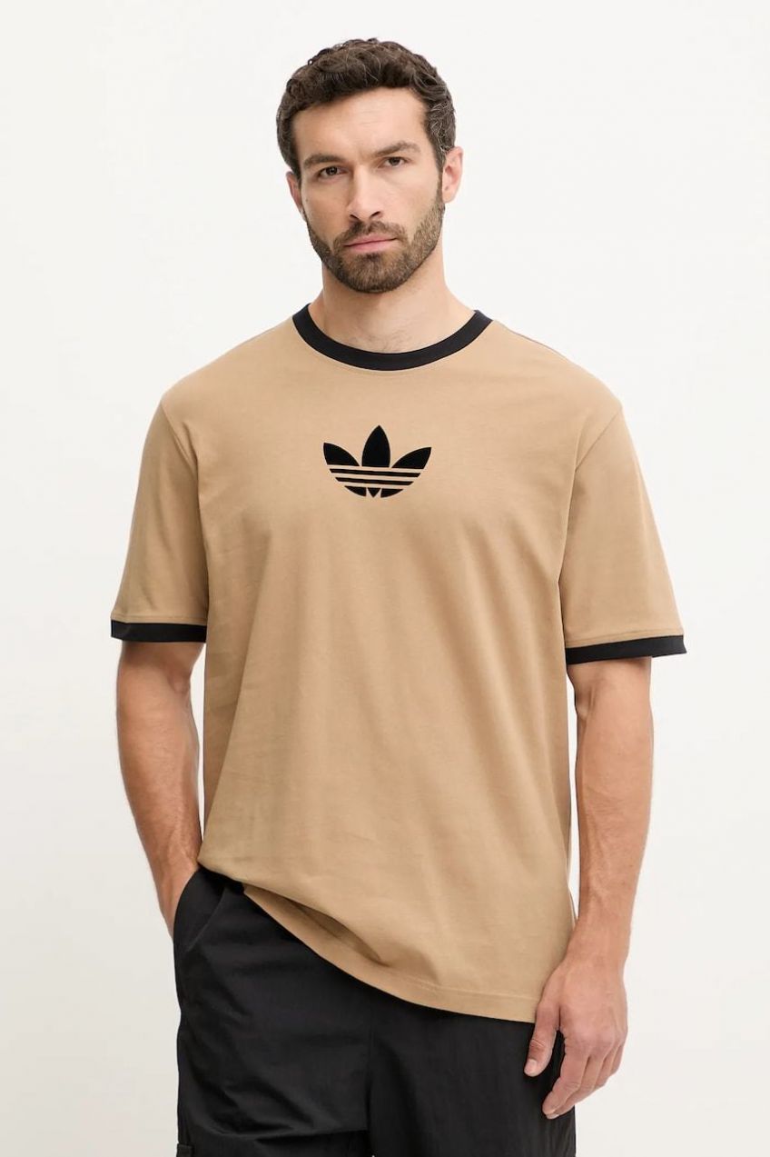 Bavlnené tričko adidas Originals Oversize Tee pánske, hnedá farba, s potlačou, JX1516