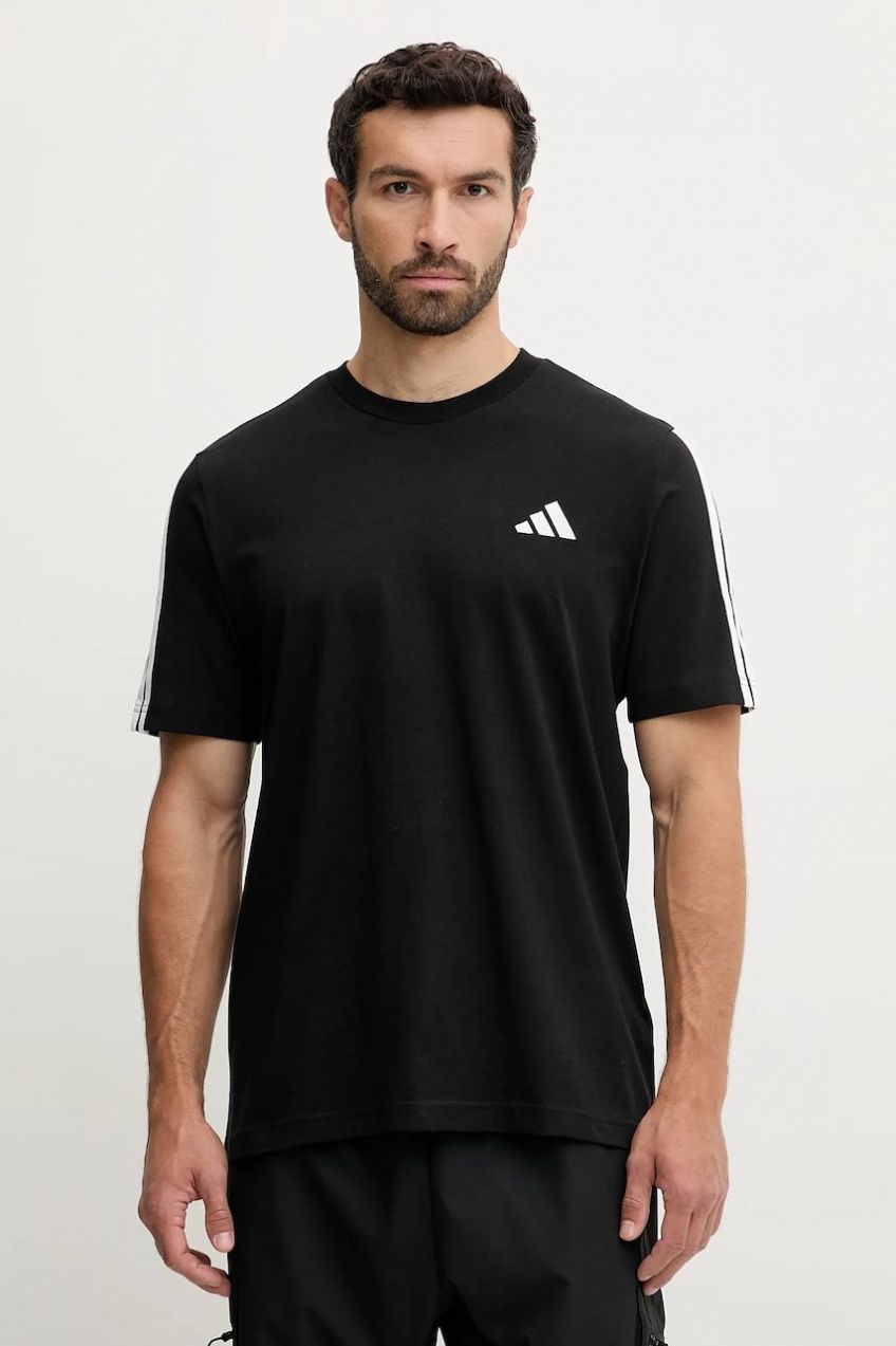 Bavlnené tričko adidas 3-Stripes pánske, čierna farba, s nášivkou, JV6783