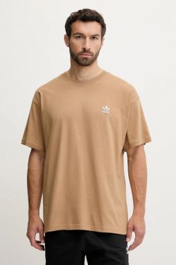 Bavlnené tričko adidas Originals Essentials pánske, hnedá farba, s nášivkou, JV5944