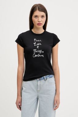 Tričko Juicy Couture PEACE LOVE AND JUICY HILTON T-SHIRT dámske, čierna farba, JCNCT225458