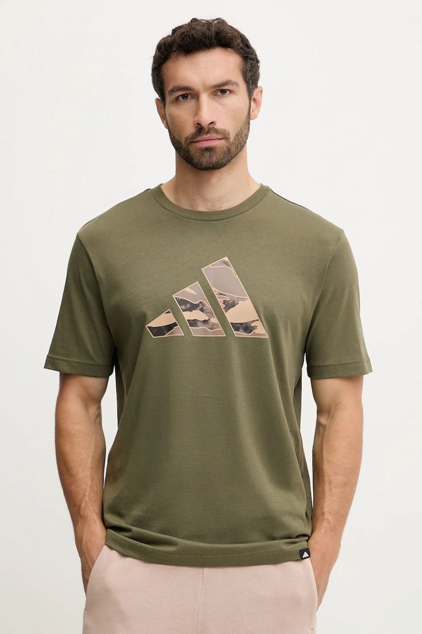 Bavlnené tričko adidas Camo Logo pánske, zelená farba, s potlačou, KA7131
