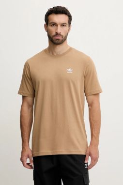 Bavlnené tričko adidas Originals Trefoil Essential pánske, hnedá farba, s nášivkou, JX2824
