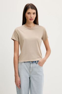 Bavlnené tričko Abercrombie & Fitch dámske, béžová farba, KI139-5439