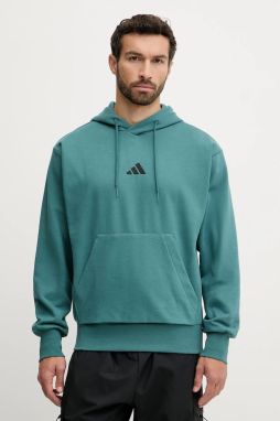 Mikina adidas Feelcozy tyrkysová farba, s kapucňou, s nášivkou, KB7650