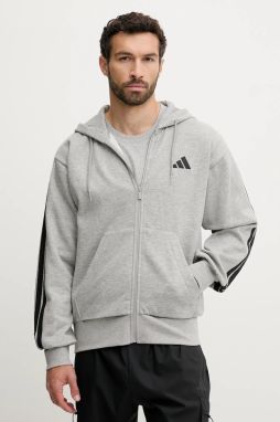 Mikina adidas Essentials šedá farba, s kapucňou, s nášivkou, JD1865