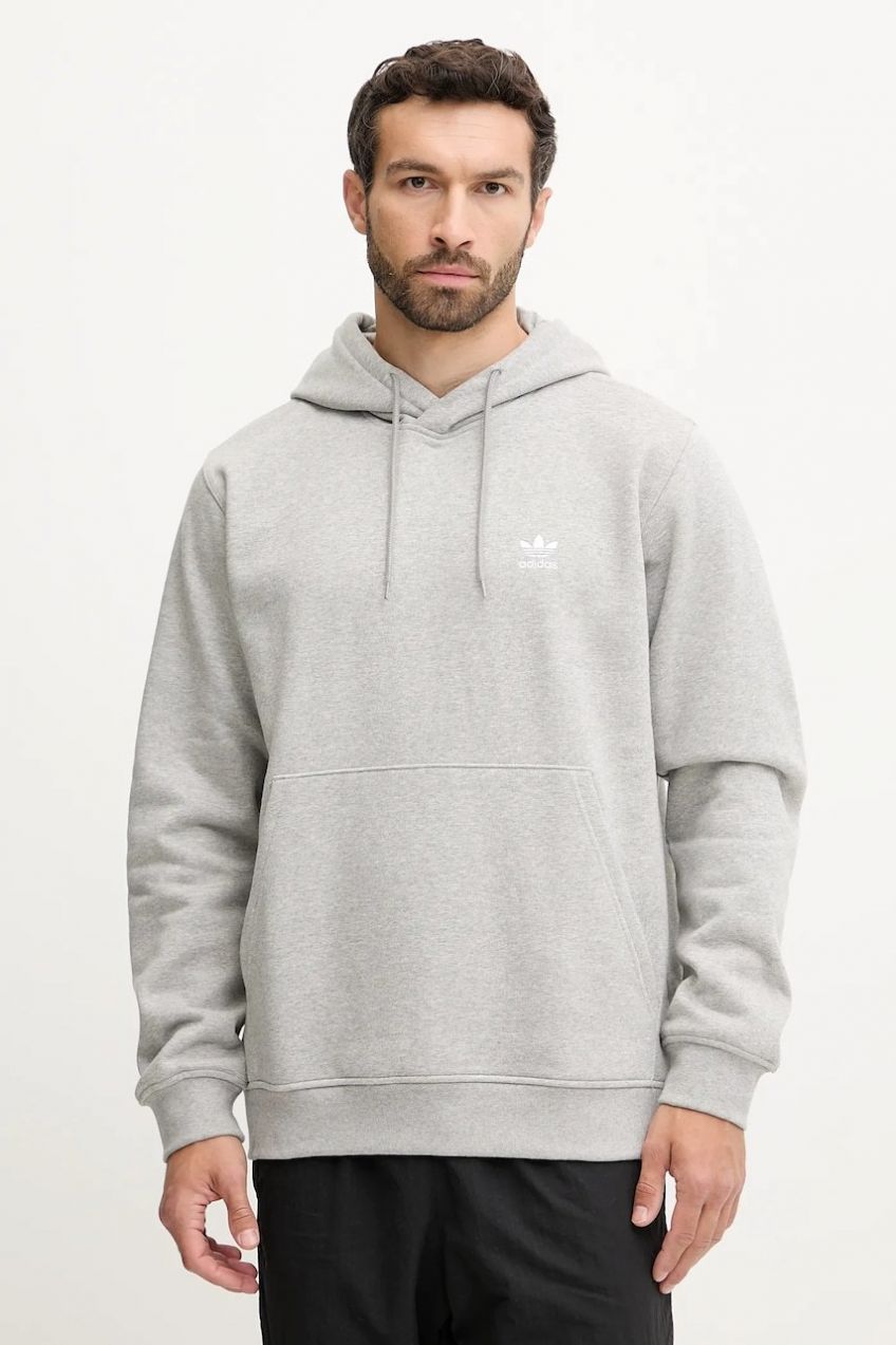 Mikina adidas Originals Essentials šedá farba, s kapucňou, melanžová, HZ6585