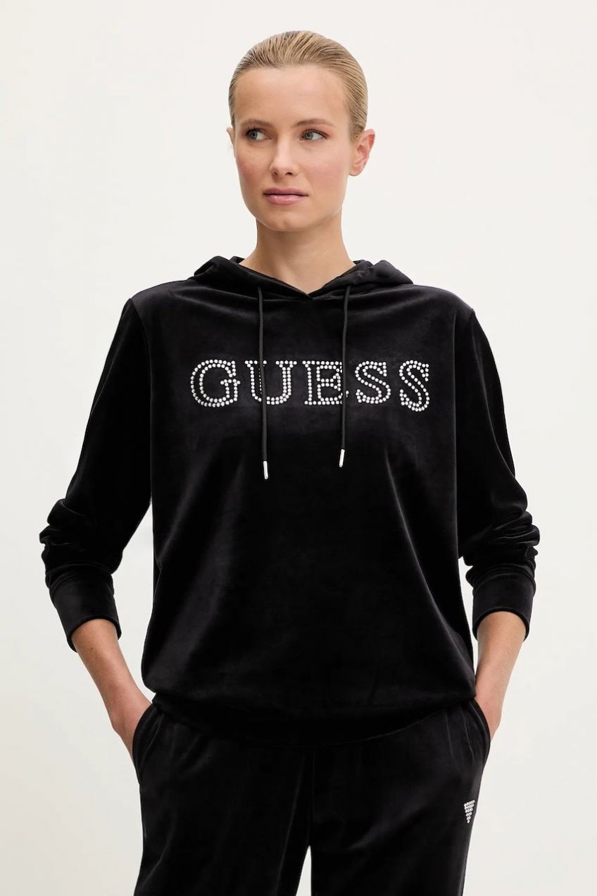 Mikina Guess COUTURE čierna farba, s kapucňou, s nášivkou, V4RQ25 K0232