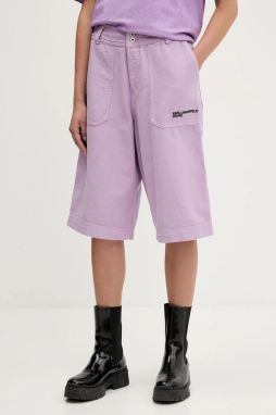 Rifľové krátke nohavice Karl Lagerfeld Jeans fialová farba, jednofarebné, vysoký pás, A3W10127