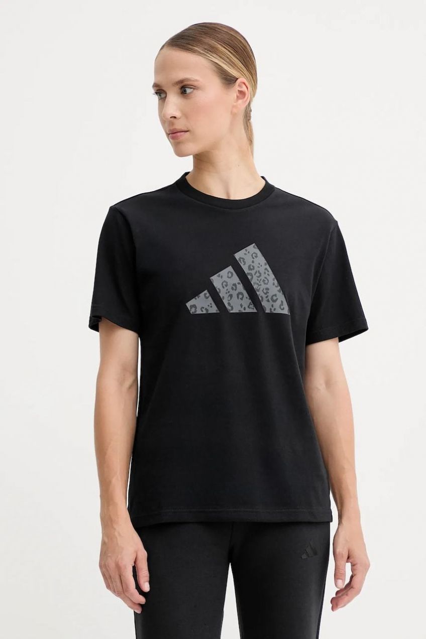 Bavlnené tričko adidas Animal dámske, čierna farba, JV8536