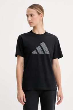 Bavlnené tričko adidas Animal dámske, čierna farba, JV8536