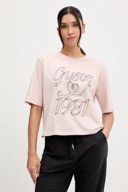 Bavlnené tričko Guess MISTY dámske, ružová farba, V5RI11 K8HM0