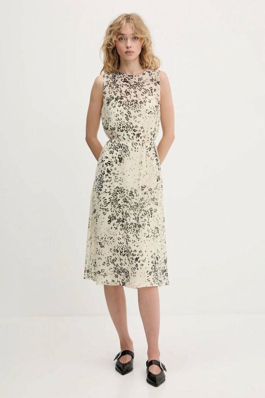 Šaty Calvin Klein béžová farba, midi, áčkový strih, LV144C043G