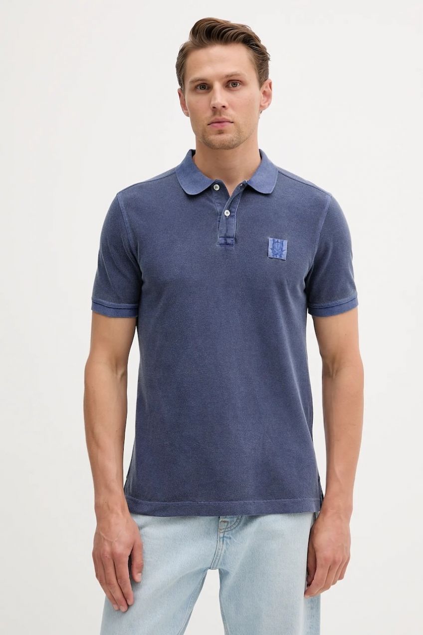 Bavlnené polo tričko United Colors of Benetton tmavomodrá farba, jednofarebné, 3089U302D