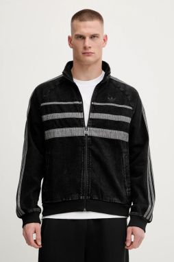 Džínsová mikina adidas Originals First TT Denim čierna farba, s nášivkou, JW5883