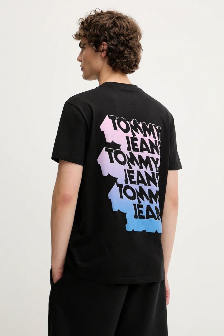 Bavlnené tričko Tommy Jeans pánske, čierna farba, s potlačou, DM0DM21589