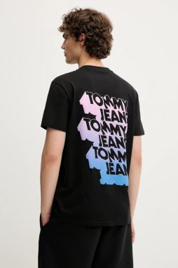 Bavlnené tričko Tommy Jeans pánske, čierna farba, s potlačou, DM0DM21589