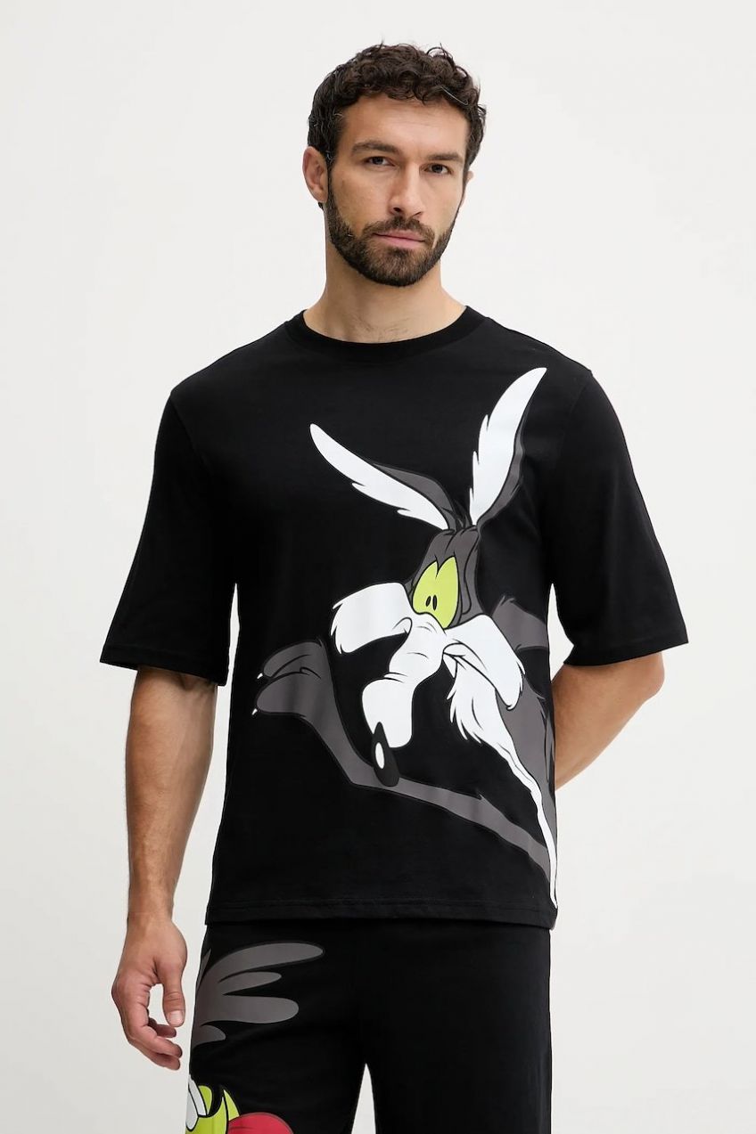 Bavlnené pyžamo United Colors of Benetton čierna farba, s potlačou, 30964P02V