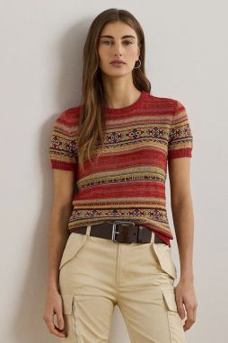 Sveter s prímesou ľanu Lauren Ralph Lauren červená farba, ľahký, 200971321