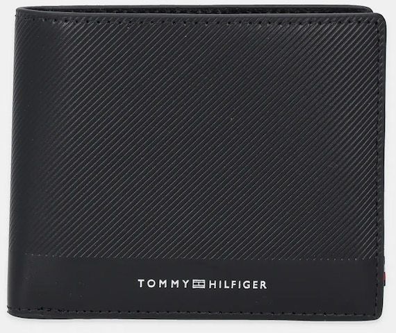 Kožená peňaženka Tommy Hilfiger čierna farba, AM0AM13509