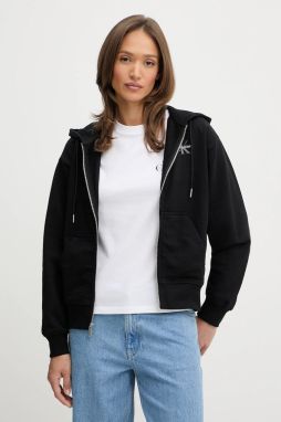 Mikina Calvin Klein Jeans čierna farba, s kapucňou, s potlačou, LV047B270G