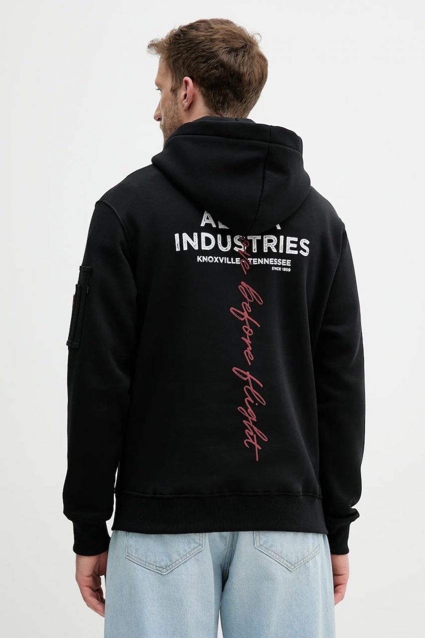 Mikina Alpha Industries čierna farba, s kapucňou, s potlačou, 148341.03