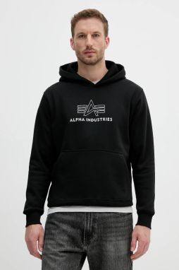 Mikina Alpha Industries čierna farba, s kapucňou, s nášivkou, 148346.373