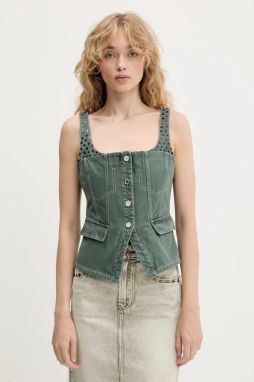 Džínsový top Stine Goya zelená farba, s nášivkou, SG-PF25-T083-2393