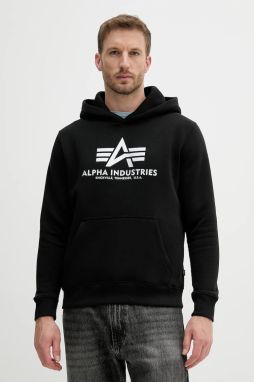 Mikina Alpha Industries čierna farba, s kapucňou, s potlačou, 146343.423