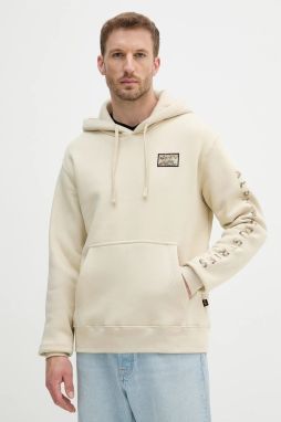 Mikina Alpha Industries béžová farba, s kapucňou, s potlačou, 156340.300