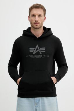 Mikina Alpha Industries čierna farba, s kapucňou, s potlačou, 146343.515