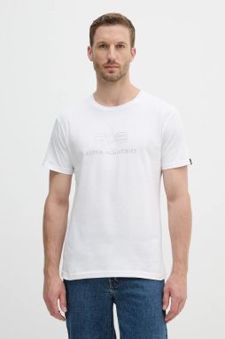 Bavlnené tričko Alpha Industries pánske, biela farba, s nášivkou, 148525.528