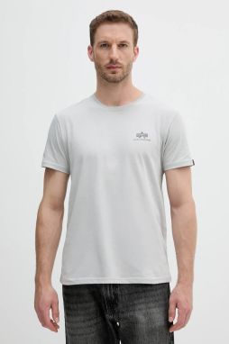 Bavlnené tričko Alpha Industries pánske, šedá farba, s potlačou, 188505.666