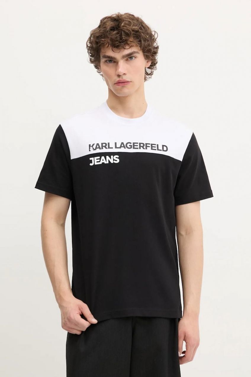Bavlnené tričko Karl Lagerfeld Jeans pánske, čierna farba, vzorované, A3M17004