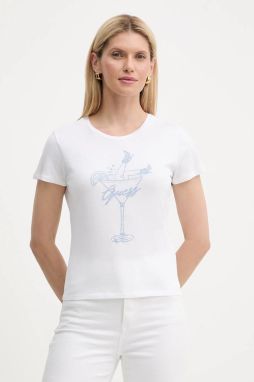 Bavlnené tričko Guess TINI dámske, biela farba, W5YI31 K9RM1