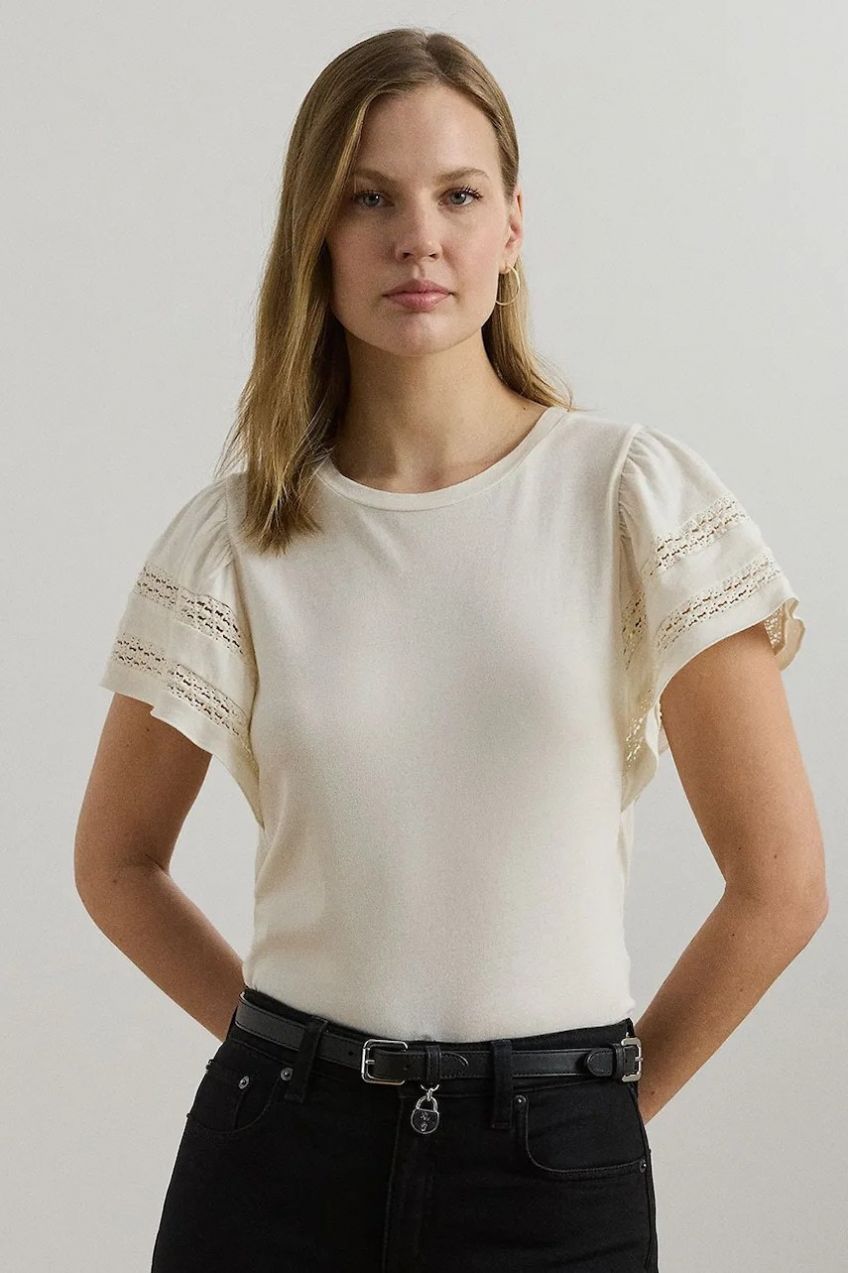 Tričko Lauren Ralph Lauren dámske, béžová farba, 200971088