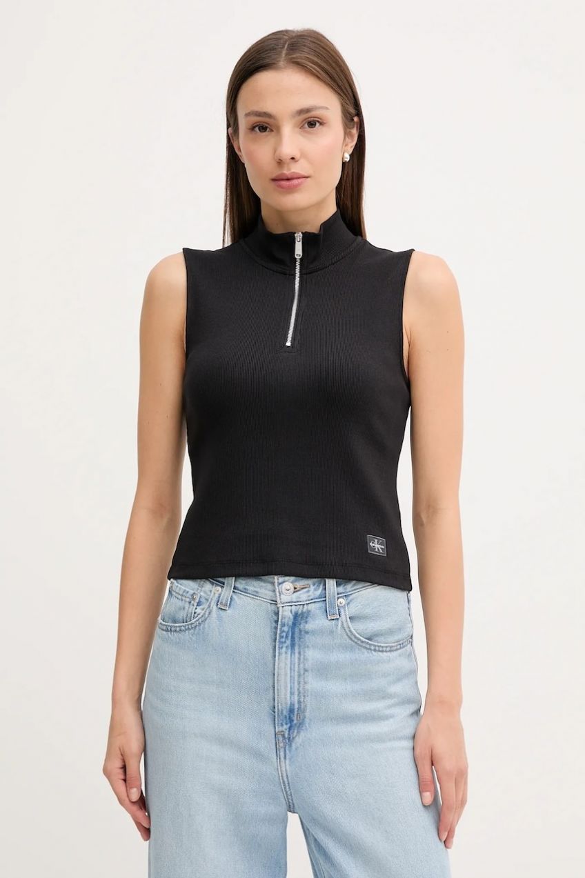 Top Calvin Klein Jeans čierna farba, s polorolákom, LV047C909G