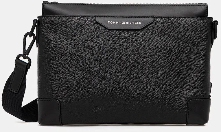 Kožená taška Tommy Hilfiger čierna farba, AM0AM13547