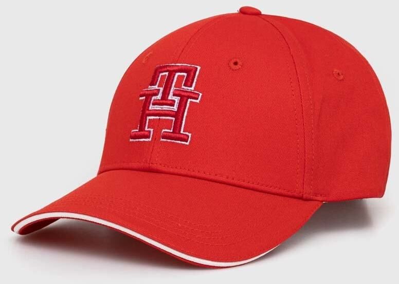 Bavlnená šiltovka Tommy Hilfiger červená farba, s nášivkou, AW0AW16177