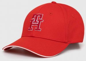 Bavlnená šiltovka Tommy Hilfiger červená farba, s nášivkou, AW0AW16177