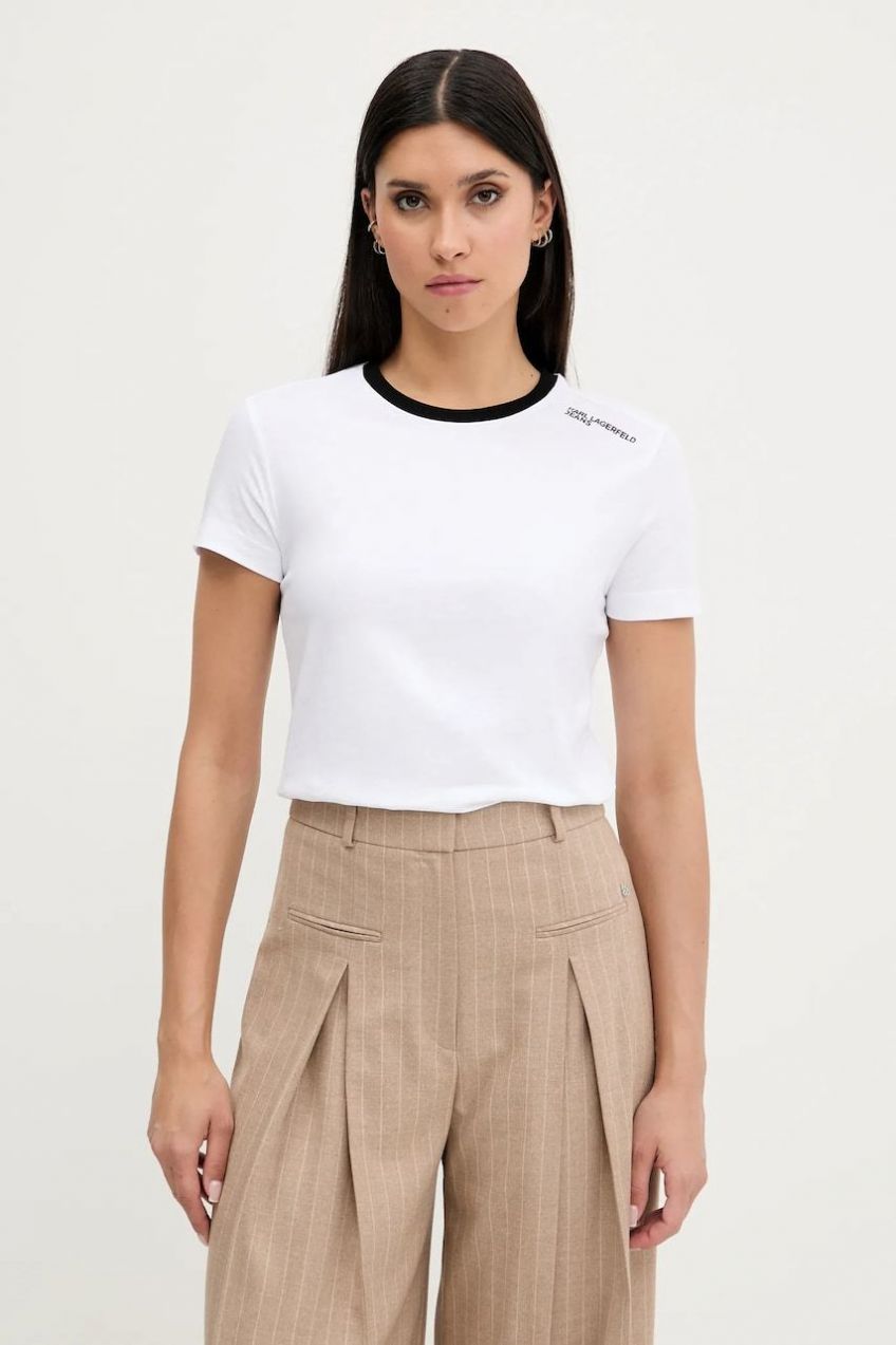 Bavlnené tričko Karl Lagerfeld Jeans dámske, biela farba, A3W17051