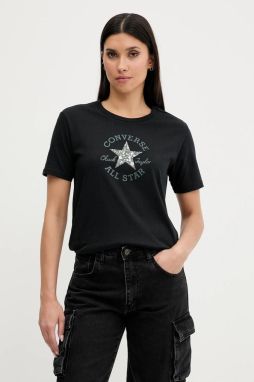Bavlnené tričko Converse dámske, čierna farba, 10027751-A02