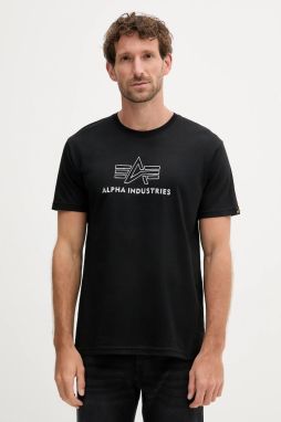 Bavlnené tričko Alpha Industries pánske, čierna farba, s potlačou, 148525.373