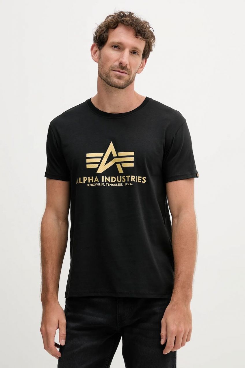 Bavlnené tričko Alpha Industries pánske, čierna farba, s potlačou, 100501CB.365