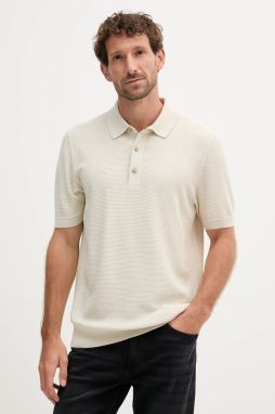Polo tričko BOSS pánske, béžová farba, jednofarebné, 50543148