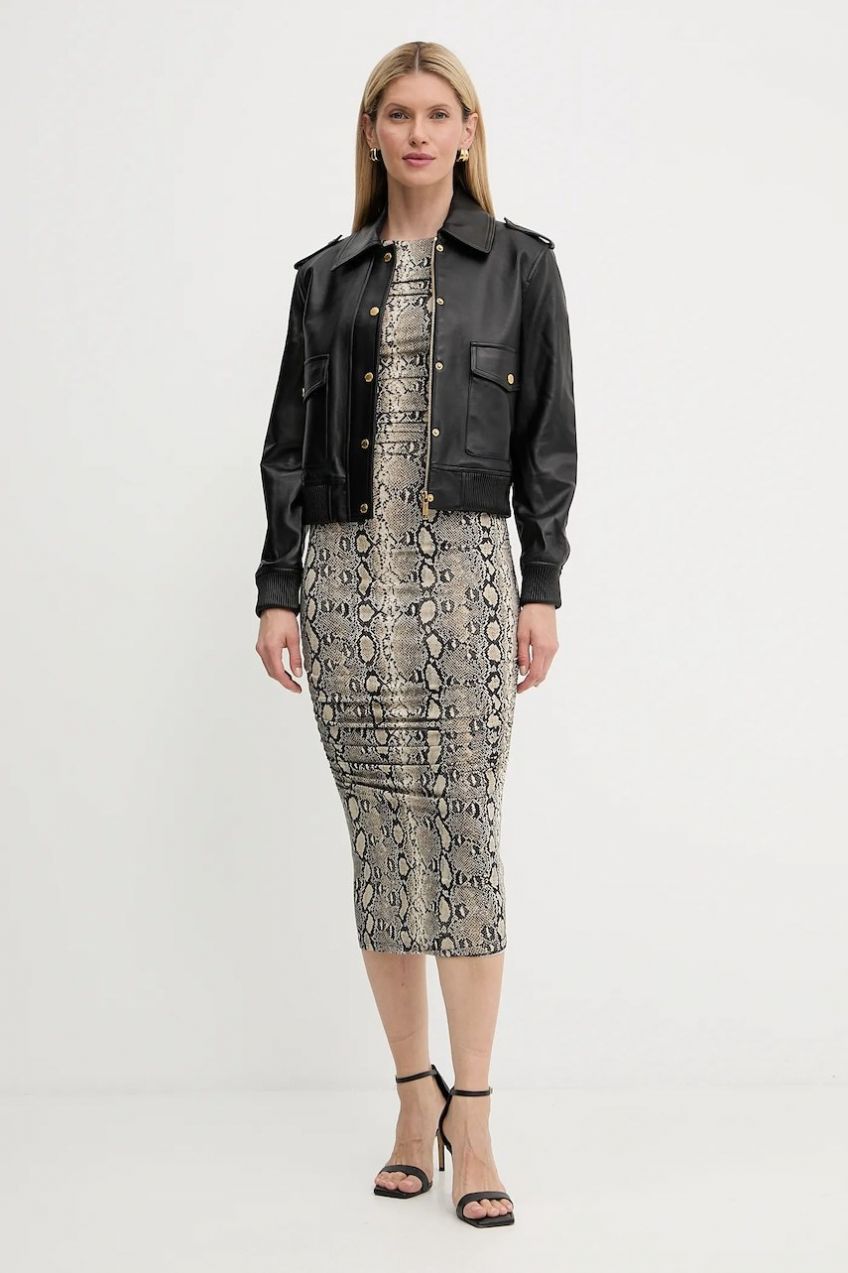 Šaty MICHAEL Michael Kors béžová farba, midi, priliehavé, MT58319HMC