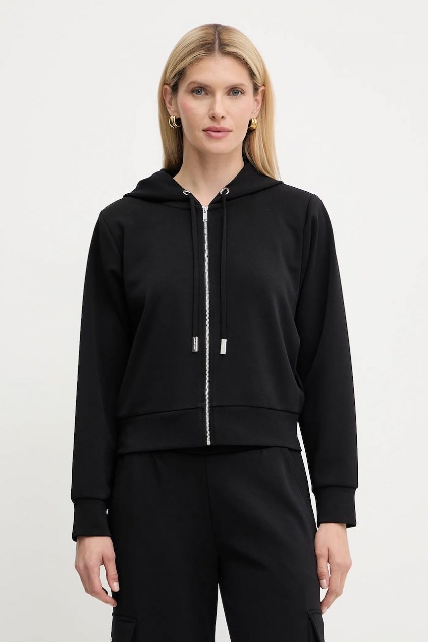 Mikina MICHAEL Michael Kors čierna farba, s kapucňou, jednofarebná, MT551SSE45
